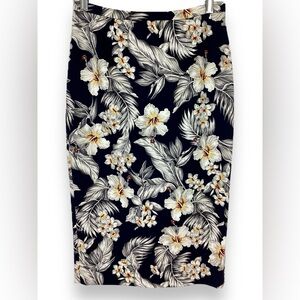 MaxMara Studio Navy Tropical Print Pencil Skirt floral